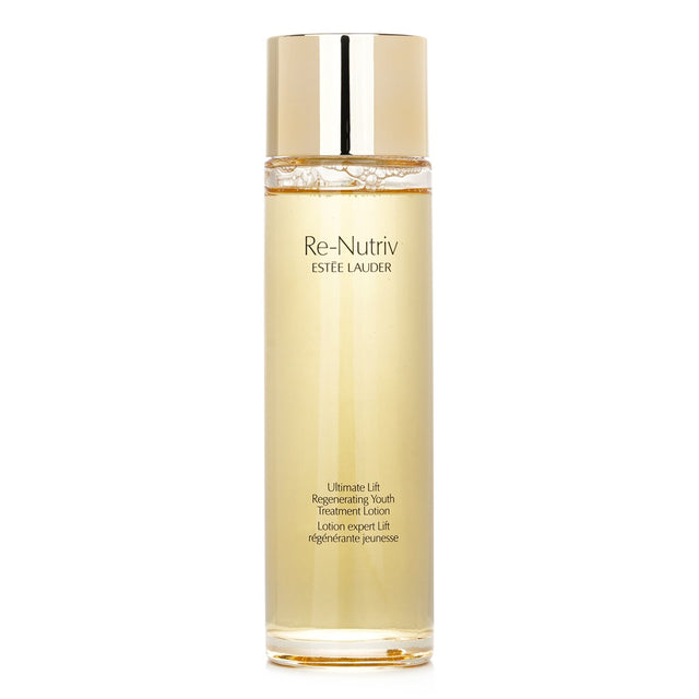Luxurious Estee Lauder Re-Nutriv lotion, enriched with 24k Gold and floral extracts for bright, hydrated, youthful skin.