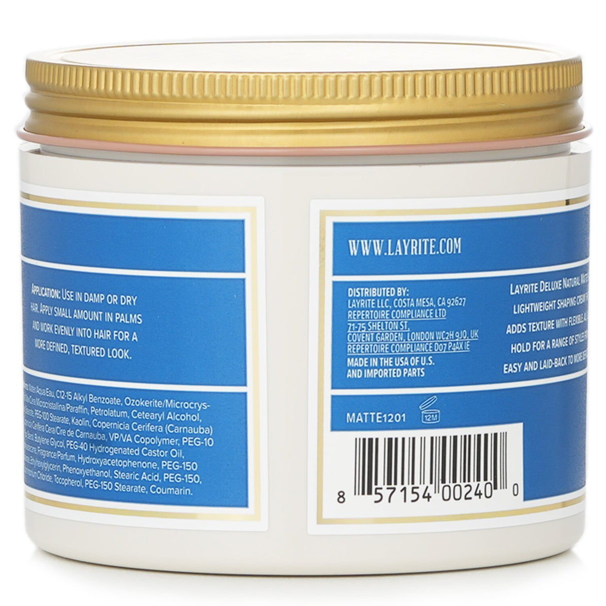 Layrite Natural Matte Cream (Medium Hold, Matte Finish, Water Soluble) 297g/10.5