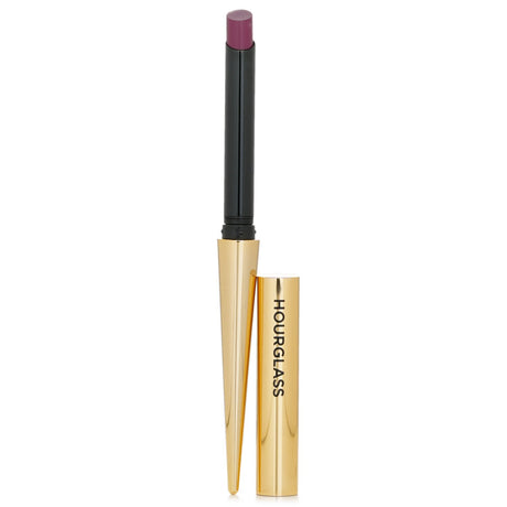 Luxurious deep plum refillable lipstick in a sleek gold applicator, offering high-intensity color and long-lasting hydration.