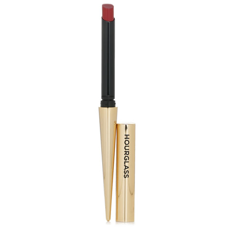 HourGlass Confession Ultra Slim Lipstick in #Secretly, a sleek gold tube delivering rich, creamy, long-lasting red color.