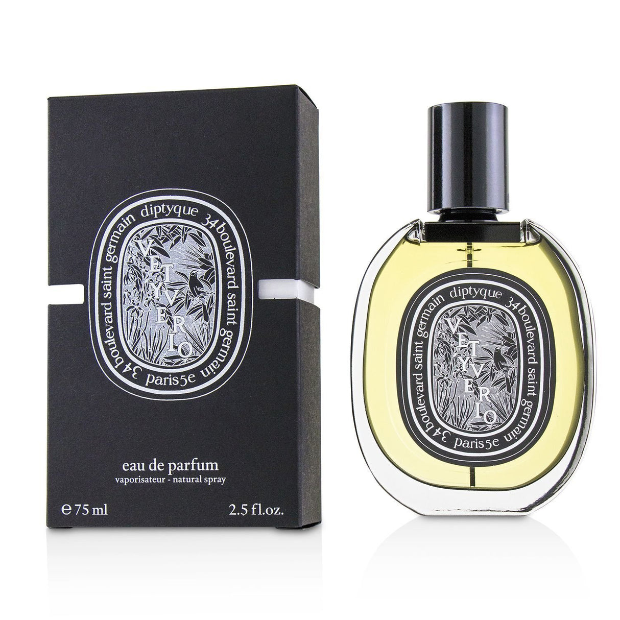 Diptyque Vetyverio Eau De Parfum Spray captures citrus floral notes in a sleek 75ml bottle, perfect for spring/summer wear.