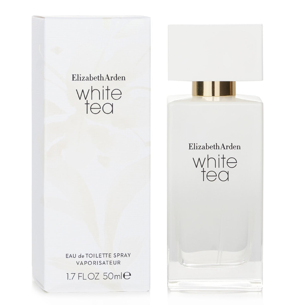 Elizabeth Arden White Tea Eau De Toilette Spray in a 50ml bottle, featuring refreshing notes of mandarin, white tea, and musk.