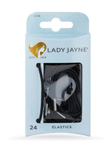 Lady Jayne black elastics in a 24-pack, designed for fine hair with durable hold and comfort for versatile styling.