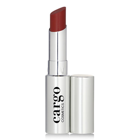 Deep red Cargo lipstick in a luxurious, moisturizing formula for bold, elegant lips with high pigment and a velvety texture.