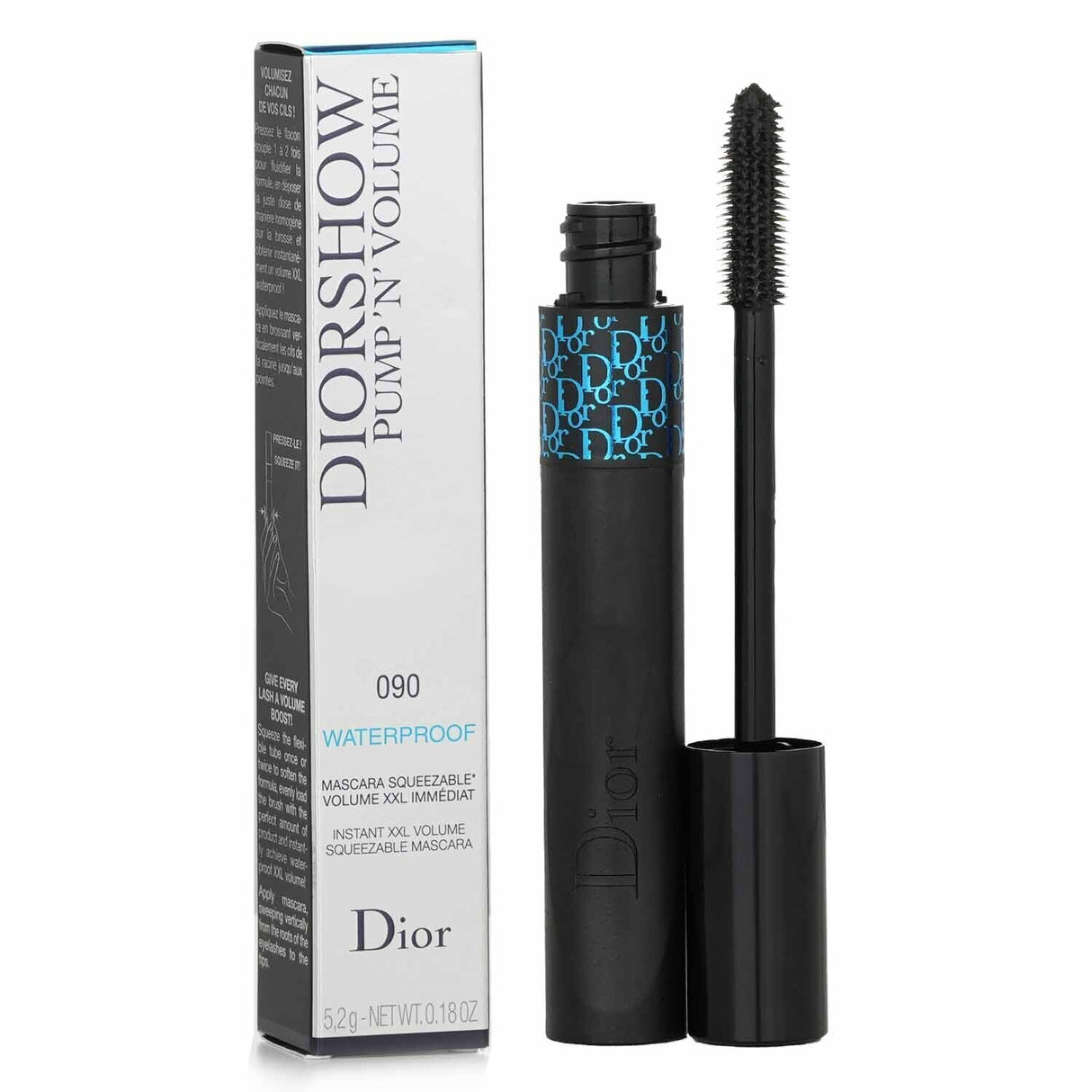 Christian Dior Diorshow Pump N Volume Waterproof Mascara in #090 Black Pump, designed for bold volume and length, clump-free application.