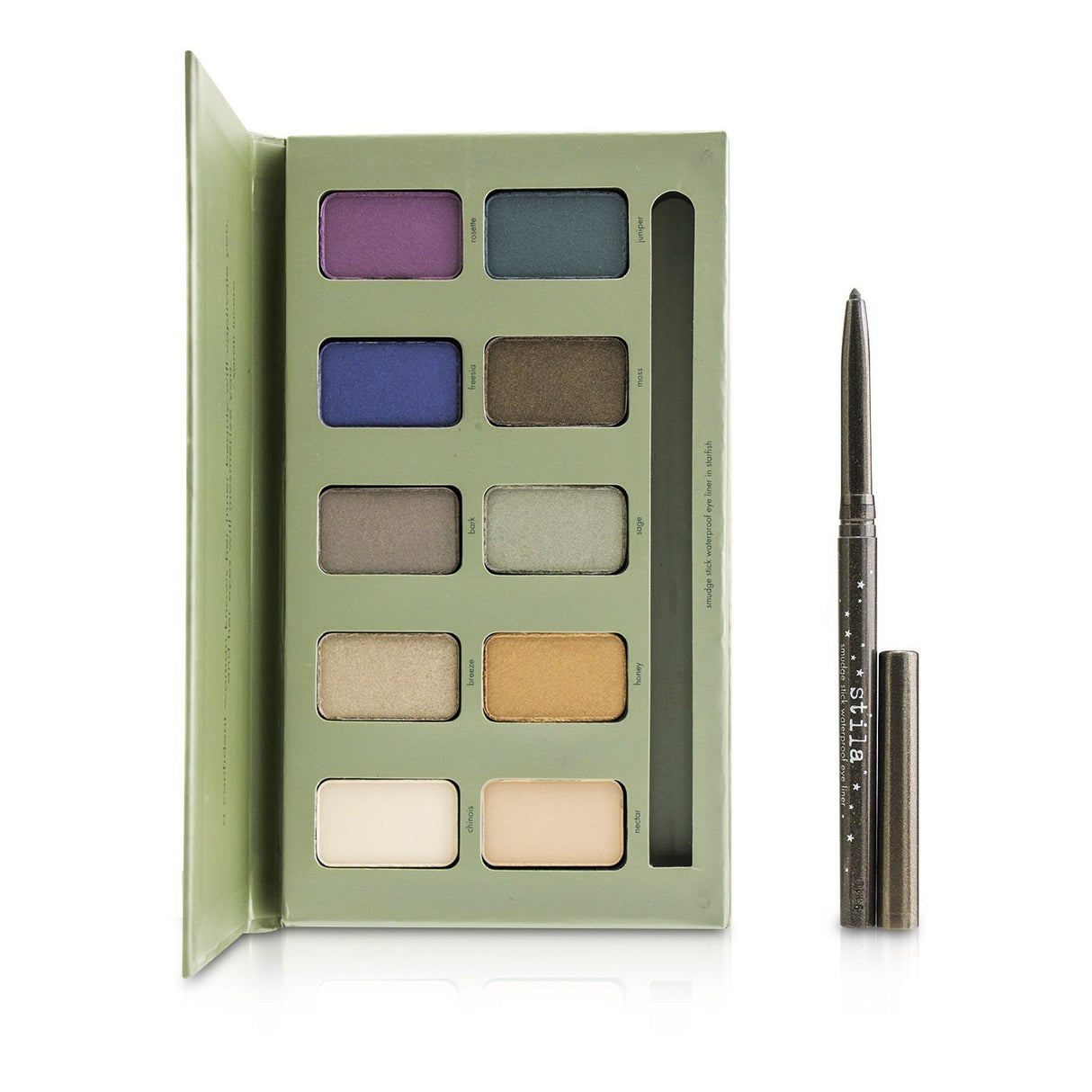 Stila In The Garden Eye Shadow Palette featuring 10 versatile shades and a waterproof eyeliner for endless makeup creativity.