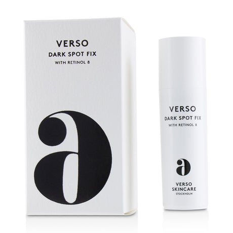 Verso Dark Spot Fix 15ml; potent dark spot corrector with Retinol 8 and Hyaluronic Acid for clearer, even-toned skin.
