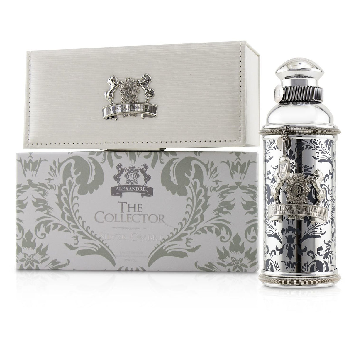 "100ml Silver Ombre Eau De Parfum, a versatile oriental vanilla fragrance for both men and women, featuring citrus and warm notes."