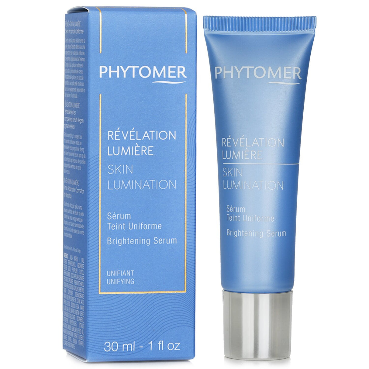 Phytomer White Lumination Brightening Serum in a 30ml bottle, featuring Sea Lily extract and Vitamin C for radiant skin.