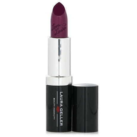 Laura Geller's #Cab Crush lipstick, creamy and anti-aging, offers vibrant color, hydration, and a youthful pout.