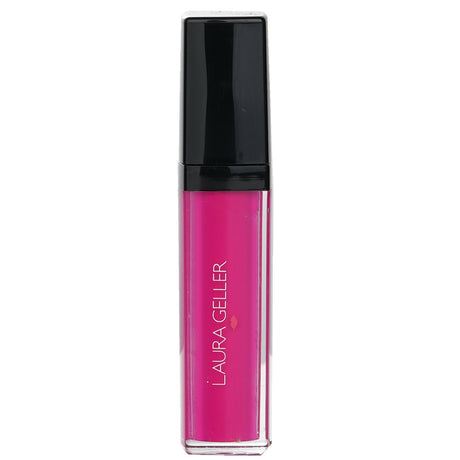 Vibrant Fuchsia Fever liquid lipstick by Laura Geller, lightweight, semi-matte finish, enriched with Vitamin E for hydration.