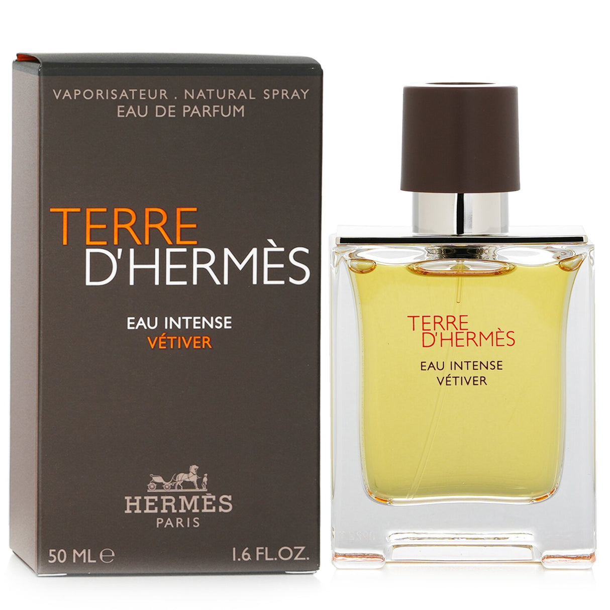 Hermes Terre D'Hermes Eau Intense Vetiver, 50ml, a sophisticated woody fragrance for men with spicy Sichuan pepper and fresh bergamot.