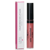 Laura Geller's Color Drenched Lip Gloss in #Brandy offers high-shine, intensely pigmented color with a subtle coffee aroma.