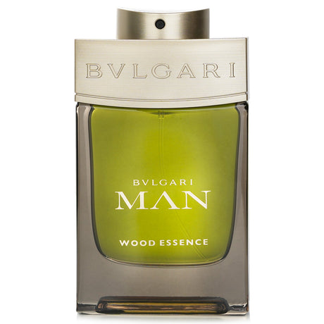 Bvlgari Man Wood Essence Eau De Parfum, a sophisticated woody scent for men, combining citrus, cypress, and cedar notes.