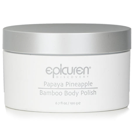 Luxurious body scrub with tropical papaya and pineapple scent, enriched with grape seeds and bamboo for glowing skin.
