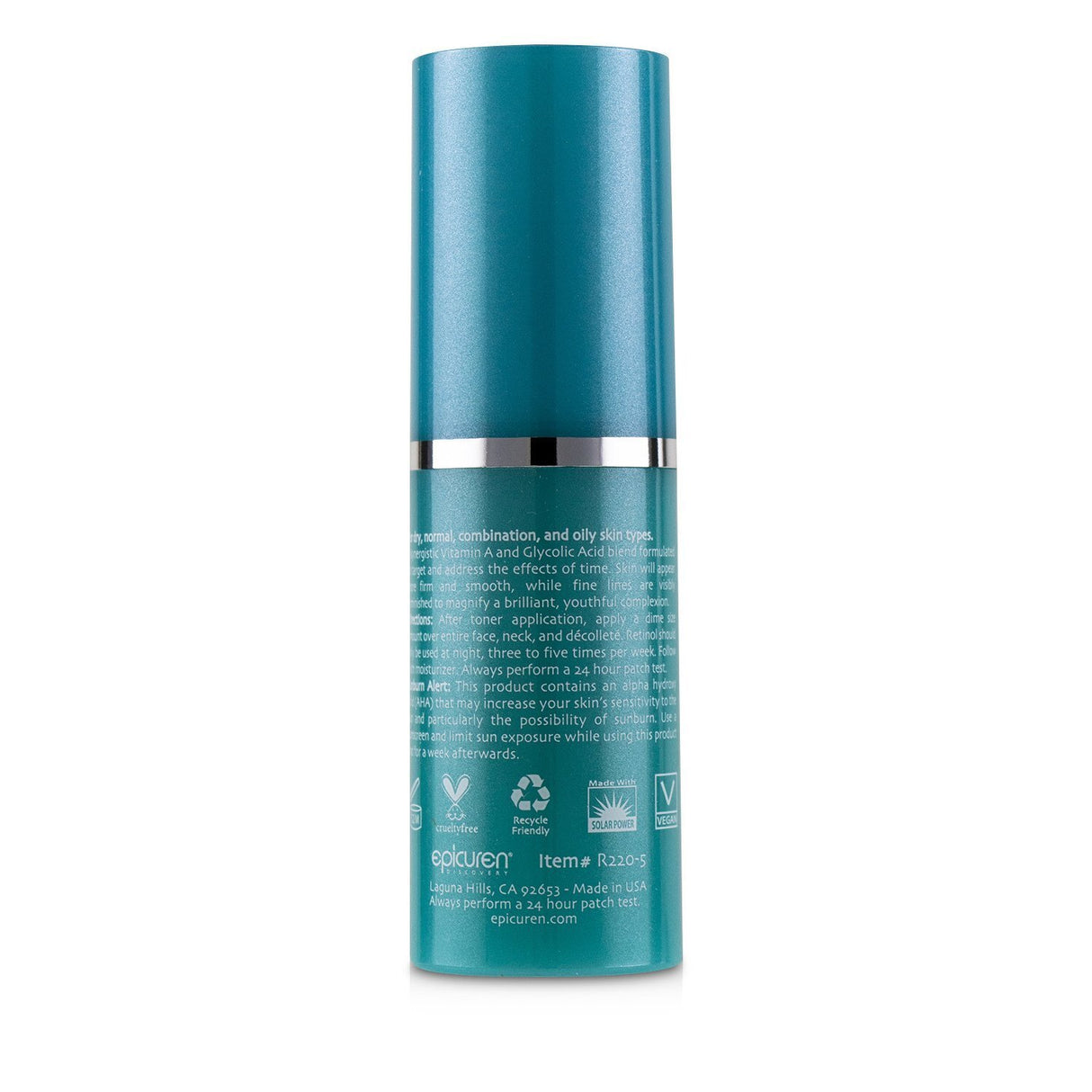 Epicuren Retinol Anti-Wrinkle Complex in 15ml, targeting wrinkles and enhancing skin texture for all skin types.