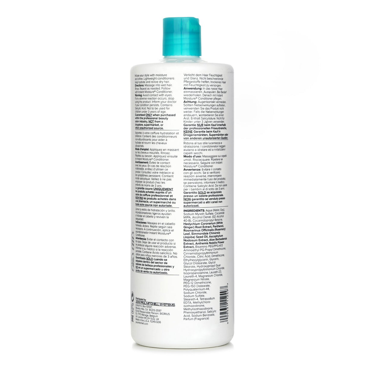 Paul Mitchell Instant Moisture Shampoo 1000ml, hydrates and revitalizes dry hair with UV protection and nourishing ingredients.