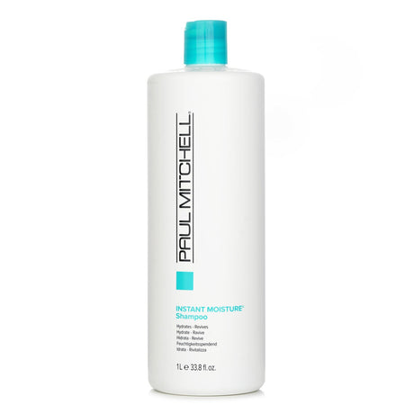 Paul Mitchell Instant Moisture Shampoo in a 1000ml bottle, hydrates and revitalizes dry hair with UV protection.