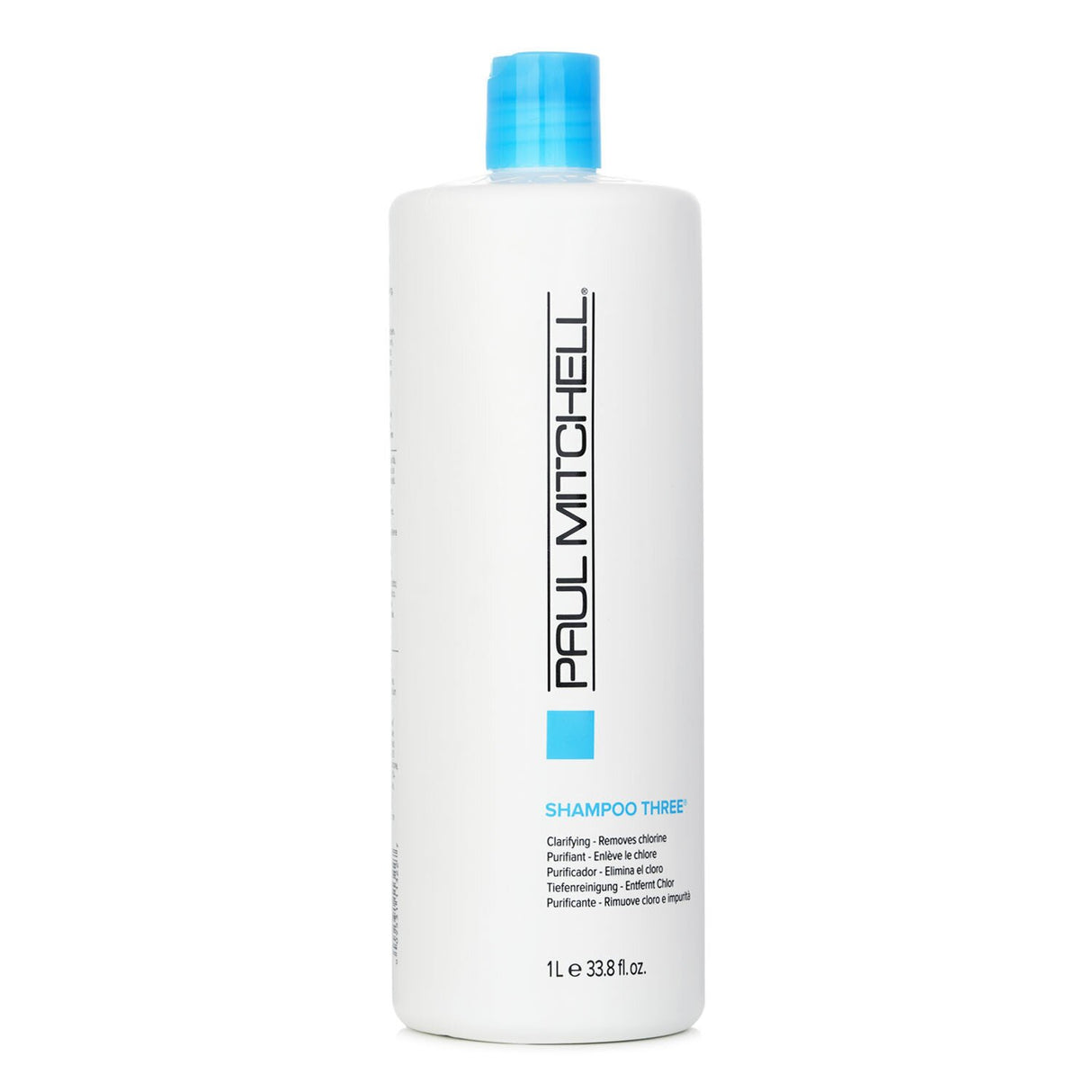 Paul Mitchell Shampoo Three 1000ml: Clarifying shampoo that removes chlorine, enhances strength, and leaves hair refreshed with lemon scent.