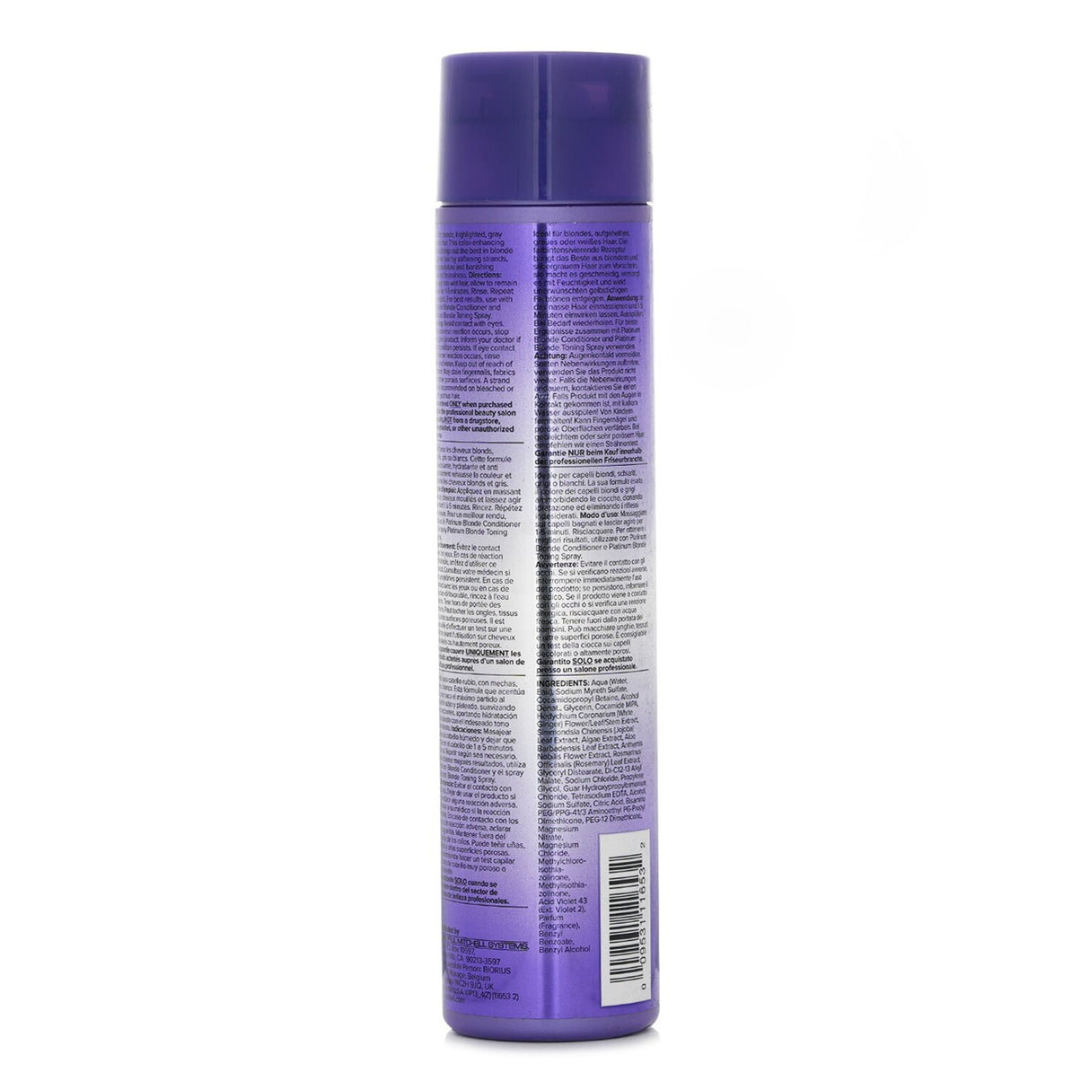 Paul Mitchell Platinum Blonde Shampoo with violet tint cools brassiness and enhances shine for vibrant blonde, white, or silver hair.