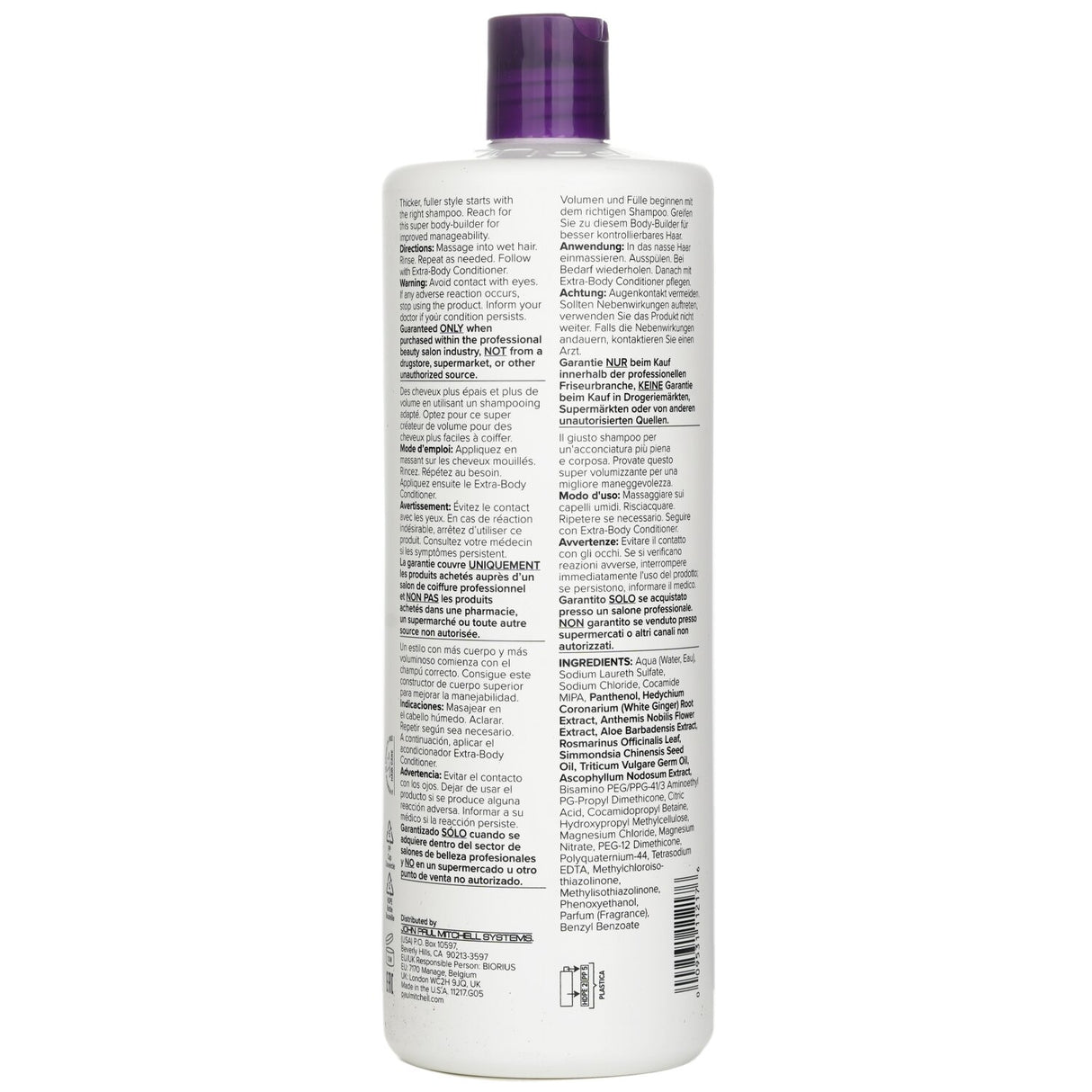 Paul Mitchell Extra-Body Shampoo in 1000ml thicken and volumizes fine hair with natural extracts for shine and repair.