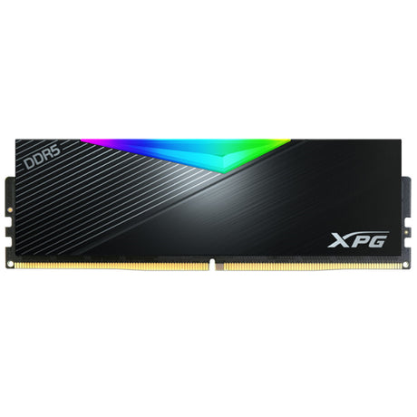 ADATA XPG Lancer 32GB DDR5-5200 RAM kit with sleek black design and RGB lighting, perfect for gaming and overclocking.