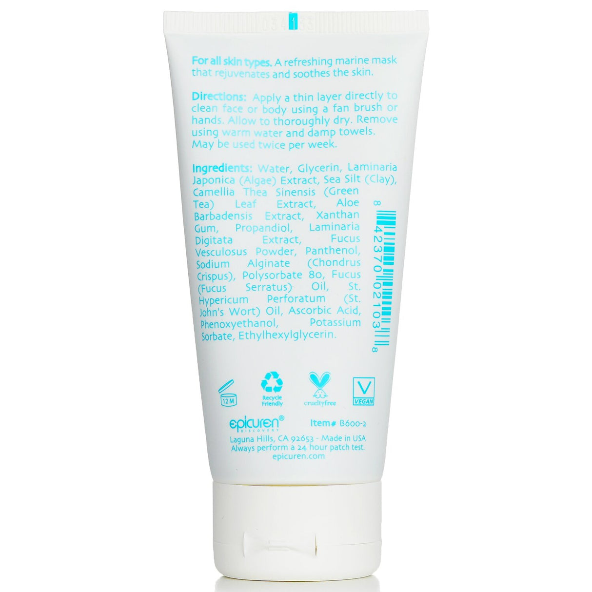 Epicuren Green Tea & Seaweed Soothing Mask, 74ml, rejuvenates skin with antioxidants, hydrates, and draws out impurities.