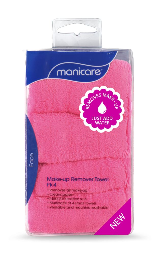 Manicare Make-up Remover Towel 4pk, reusable towels gently cleanse all makeup, ideal for sensitive skin, just add water.