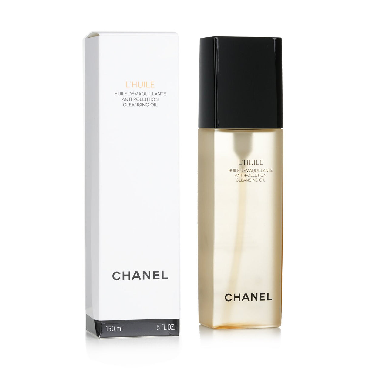 Chanel L'Huile Anti-Pollution Cleansing Oil in a 150ml bottle, transforming makeup removal into a soft lathering experience.