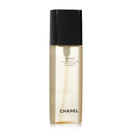 Chanel L'Huile Cleansing Oil in a 150ml bottle, transforming from oil to lather, removing makeup while offering anti-pollution benefits.