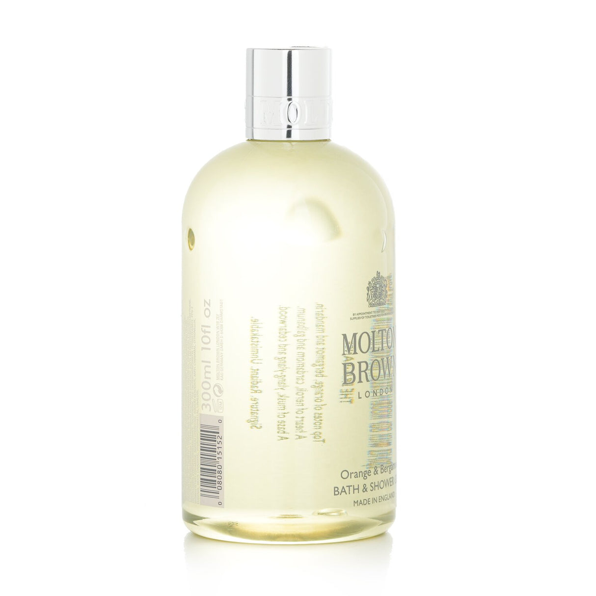 Molton Brown Orange & Bergamot Bath & Shower Gel in a 300ml bottle, offering a refreshing citrus scent and gentle cleansing.