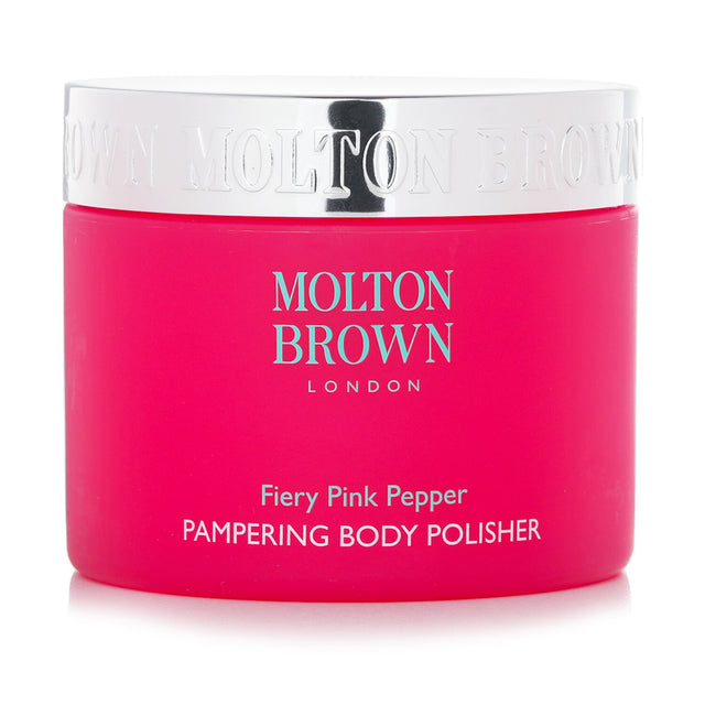 Vegan body polisher with Shea Butter, bamboo exfoliants, and pink pepper scent for smooth, nourished skin.