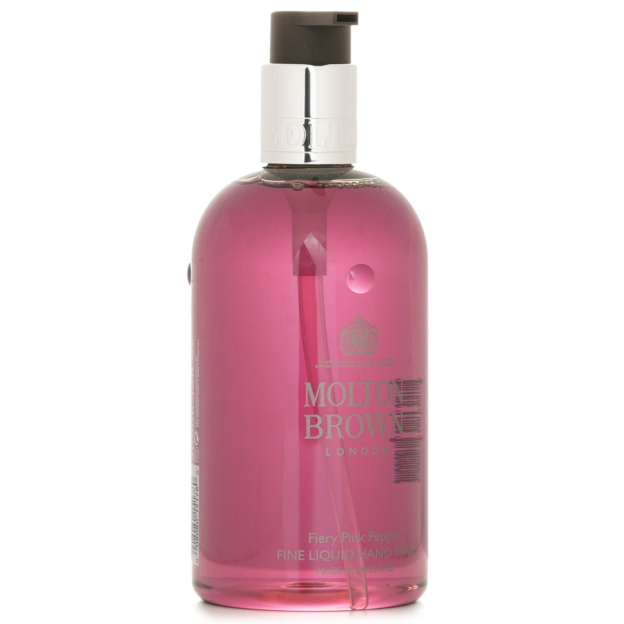 Luxurious 300ml hand wash with spicy pink pepper scent for soft, refreshed hands; ideal for all skin types and elegant decor.