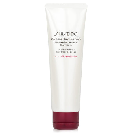 Shiseido Defend Beauty Cleansing Foam in 125ml, a creamy facial wash that gently purifies and hydrates all skin types.