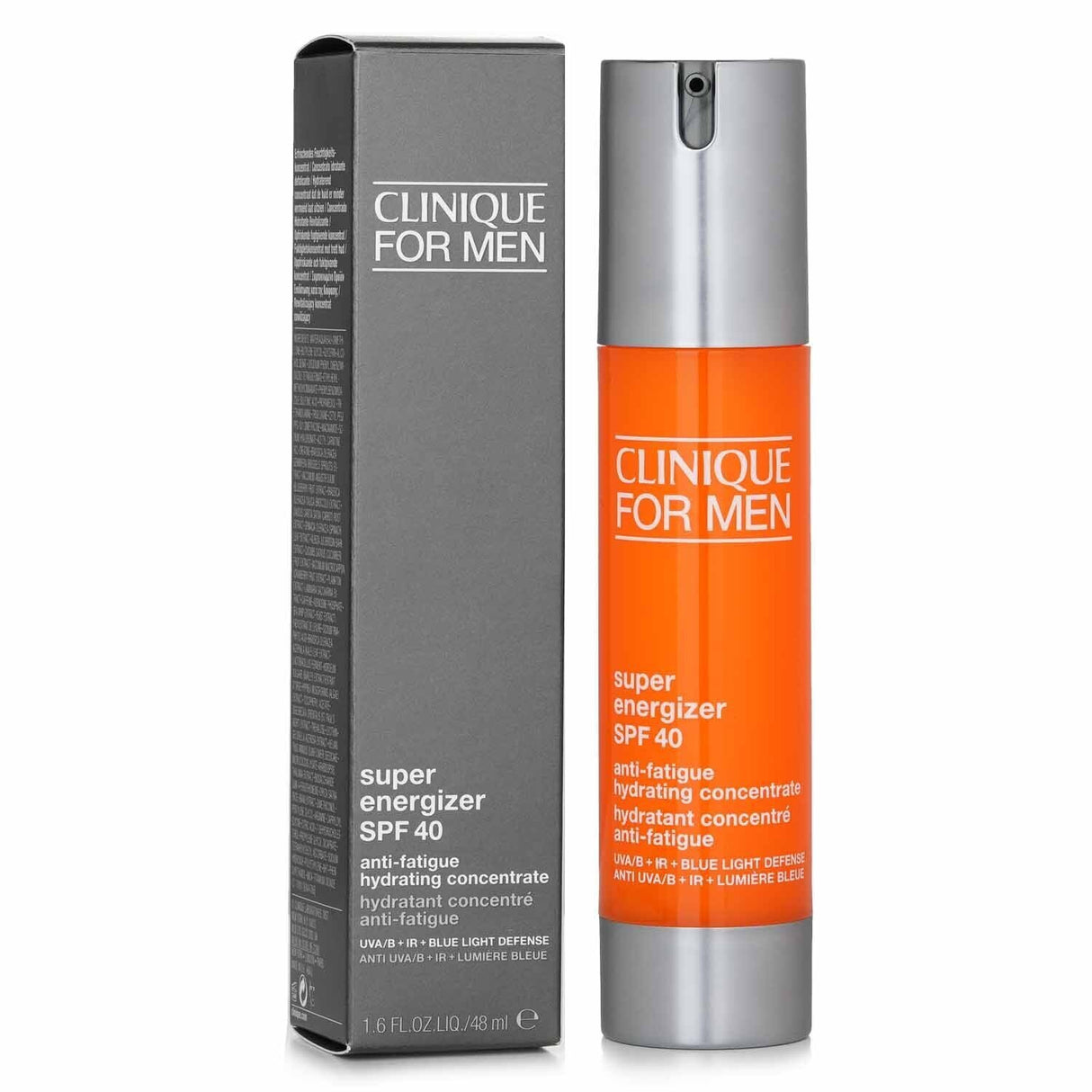 Clinique Super Energizer Anti-Fatigue Hydrating Concentrate, 48ml, SPF 40, providing hydration and UVA/B protection for all skin types.