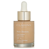 Clarins Skin Illusion Hydrating Foundation SPF 15 in #110 Honey, offering lightweight coverage and a radiant, natural glow.