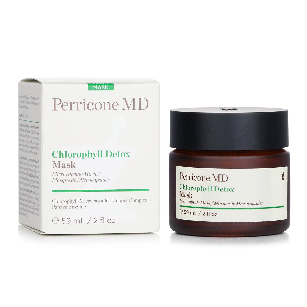 Perricone MD Chlorophyll Detox Mask in a 59ml tube, designed for oily skin to purify, smooth, and reduce enlarged pores.