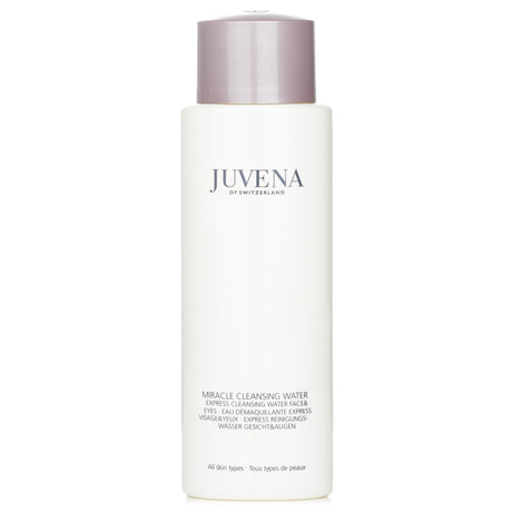 Juvena Miracle Cleansing Water in 200ml, gently cleanses face and eyes, enriched with soothing white water lily and panthenol.