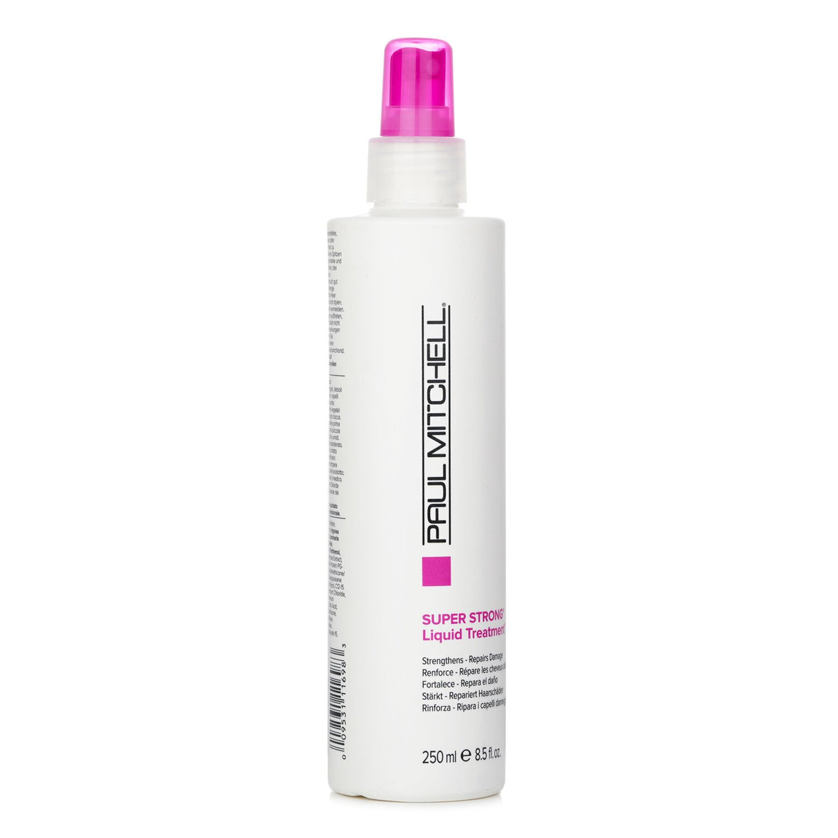 Paul Mitchell Super Strong Liquid Treatment in a 250ml bottle, designed for repairing damaged hair and split ends with a refreshing scent.