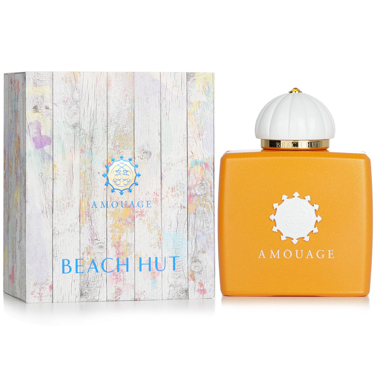 Amouage Beach Hut Eau De Parfum Spray 100ml: a fresh, woody scent blending mint, vetiver, and myrrh, perfect for summer days.