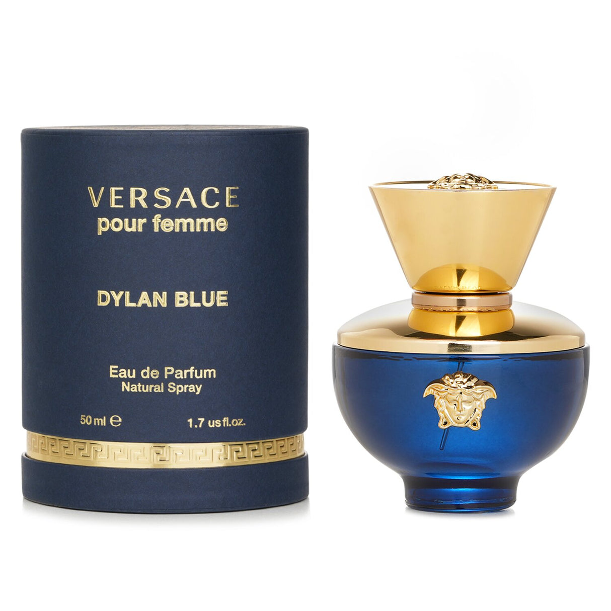 Versace Dylan Blue Eau De Parfum Spray 50ml, a floral fruity woody fragrance for women, featuring notes of blackcurrant and rose.