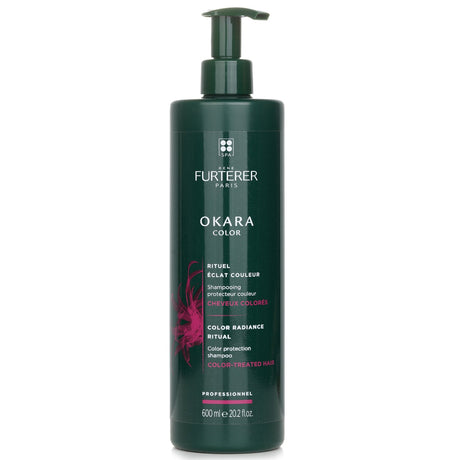 Rene Furterer Okara Color Shampoo for color-treated hair, gently cleanses while preserving vibrancy and softness, 600ml.