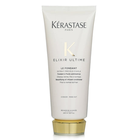 Kerastase Elixir Ultime conditioner for fine to normal hair, enriched with five oils for smooth, shiny, and frizz-free locks.