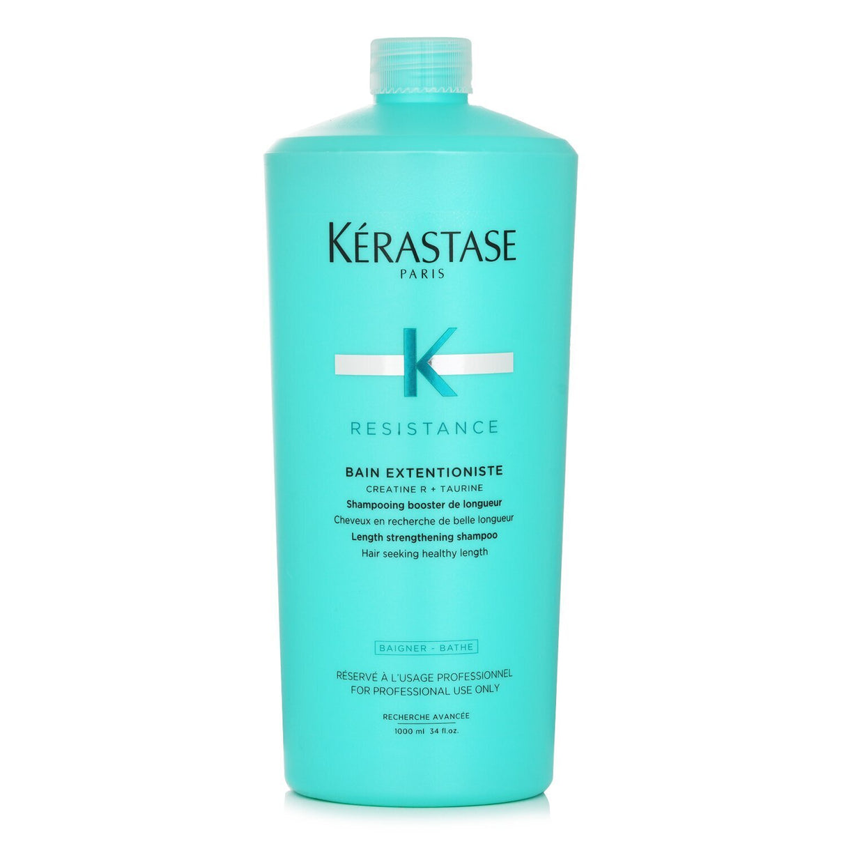 Kerastase Resistance Bain Extentioniste shampoo, 1000ml, strengthens hair, boosts shine, and enhances elasticity for healthier growth.