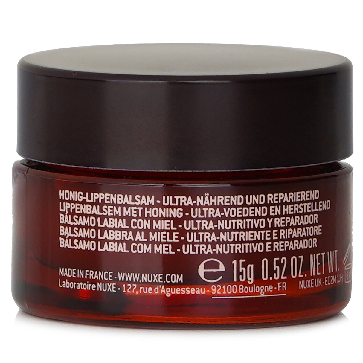 Nuxe Reve De Miel Honey Lip Balm in a stylish jar, ideal for nourishing and repairing very dry, damaged lips naturally.