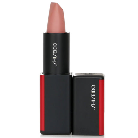 Shiseido ModernMatte Powder Lipstick #502 Whisper in nude pink, offering a weightless, matte finish lasting 8 hours.