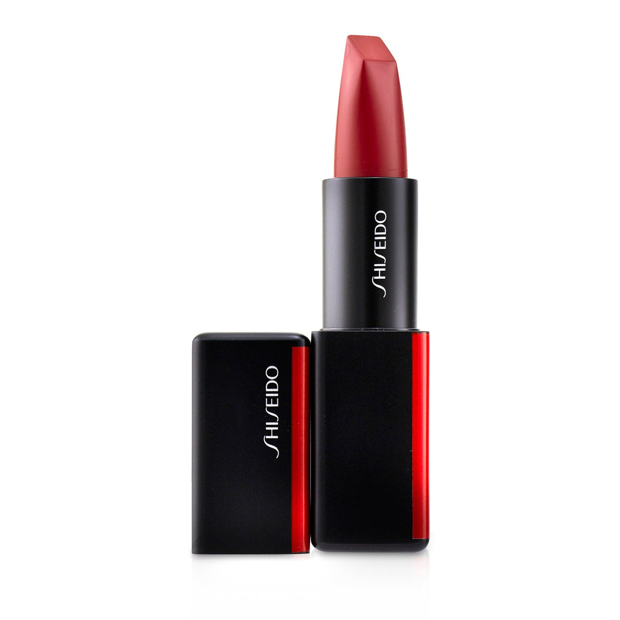 Shiseido ModernMatte Powder Lipstick #510 Night Life in vibrant orange-red, offering long-lasting, non-drying color for bold lips.