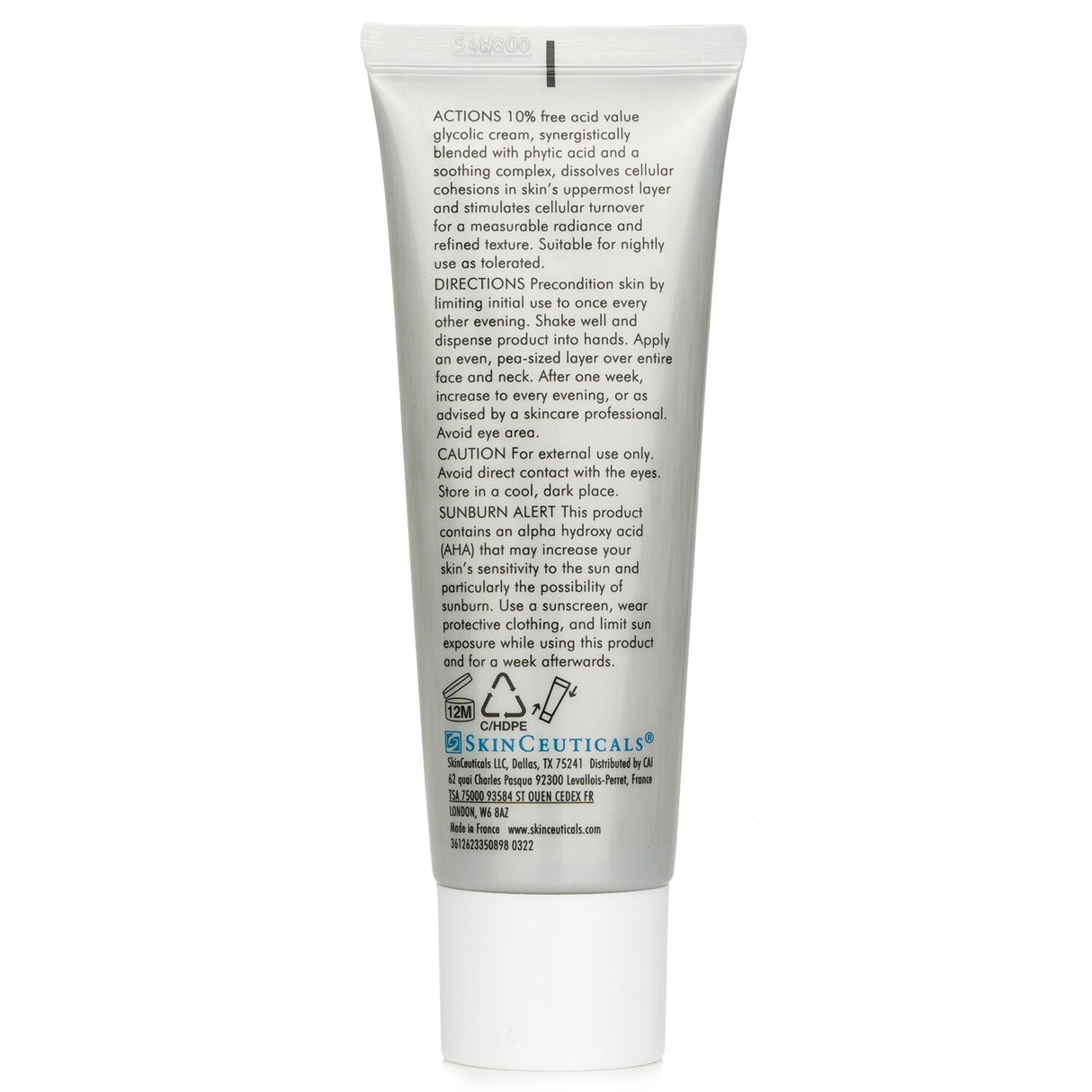 Luxurious overnight cream with 10% glycolic acid for smoother, radiant skin; dye and fragrance-free, suitable for sensitive skin.