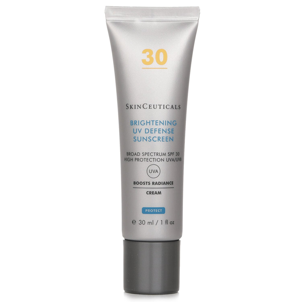 SkinCeuticals Brightening UV Defense SPF30 sunscreen in a 30ml bottle, offers pigmentation reduction and hydration with UV protection.
