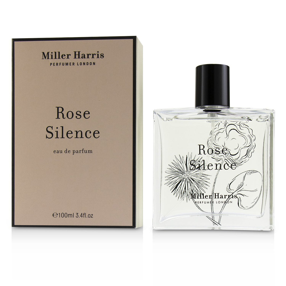 Miller Harris Rose Silence Eau Parfum Spray, a floral green fragrance with notes of rose, mandarin, and patchouli, perfect for daily wear.